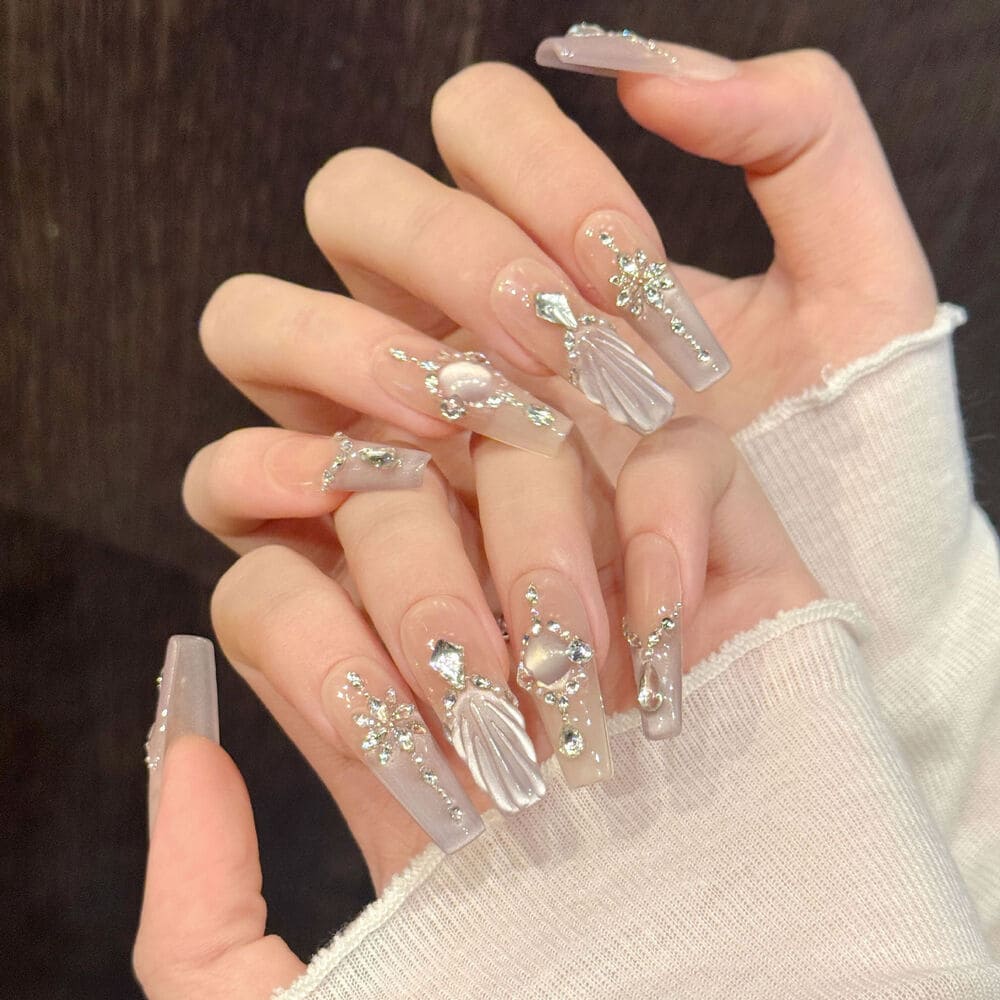 Hand-Painted Mermaid Tail Cat’s Eye Press-On Nails