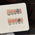 Nude Pink &amp; Blue Diamond Gradient Press-On Nails