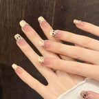 Peachy Cat‘s Eye French Tip Hand-Painted Press-On Nails