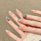 Nude Pink &amp; Blue Diamond Gradient Press-On Nails